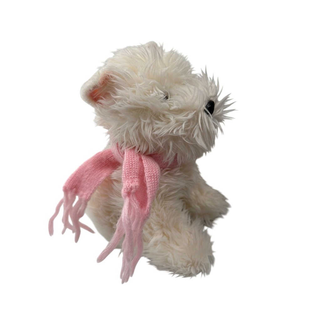 Vintage Mandee White Plush‎ Dog Stuffed Animal FAO Schwarz Toy Pink Scarf 12"